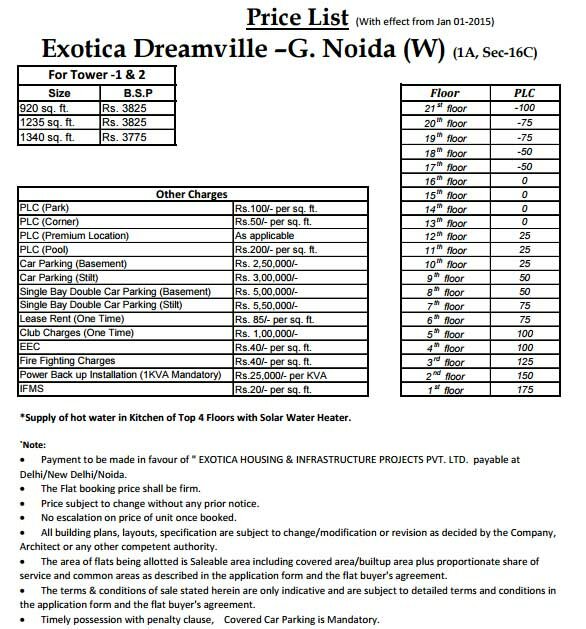 Price list of Exotica Dreamville